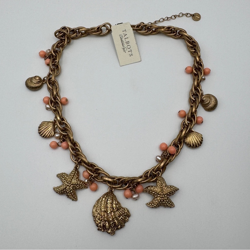 Talbots Gold and Coral Shell Necklace